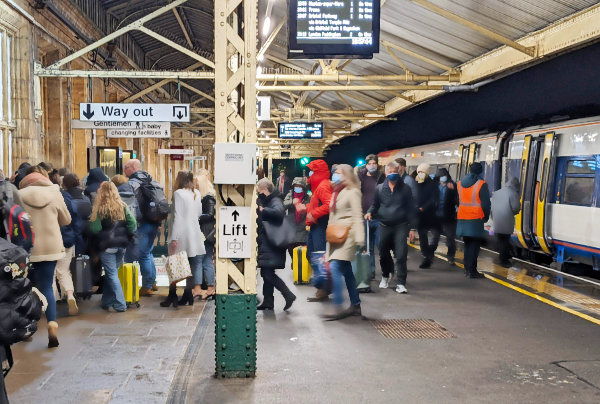 Passengers board the Waterloo train at Bath Spa, September '21